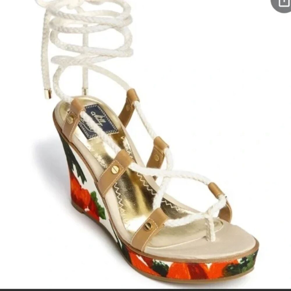 Milly For Sperry top-Sider leather lace up rope wedge sandals Floral Size 6
